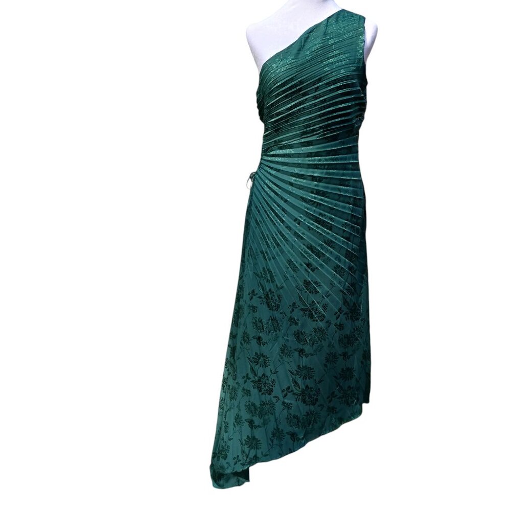 New York & Company Teal One-Shoulder Asymmetrical Evening Dress